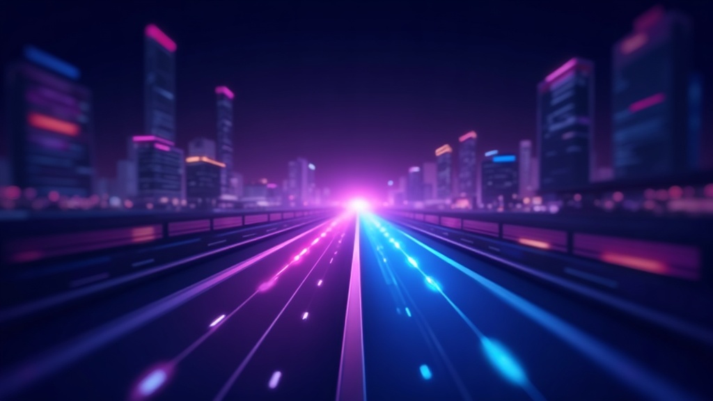 Highway interchange of light with one permanent route glowing brightest