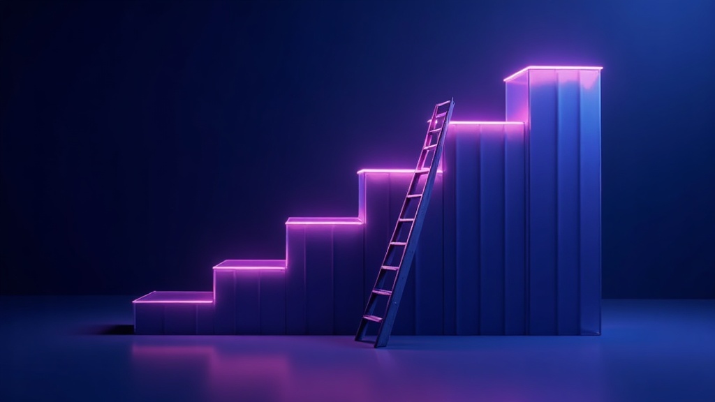 Ladder leaning on a rising rankings curve showing DIY SEO progress and its ceiling
