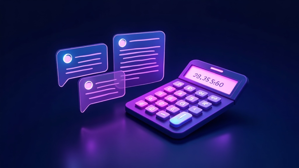 Calculator with an ultraviolet glow beside AI chat panels