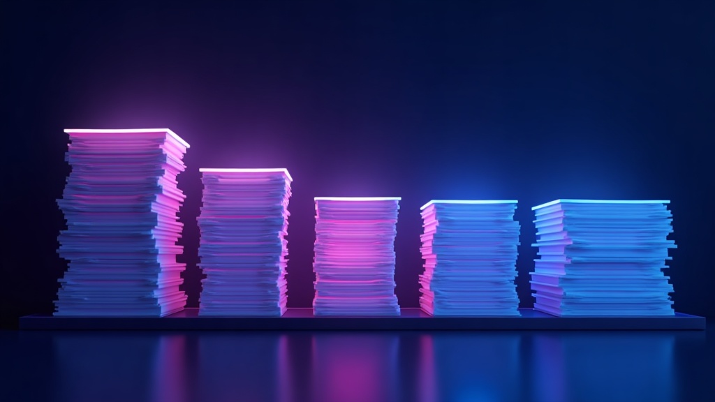 Library of indexed cards feeding an ordered results column, indexing turning into ranking