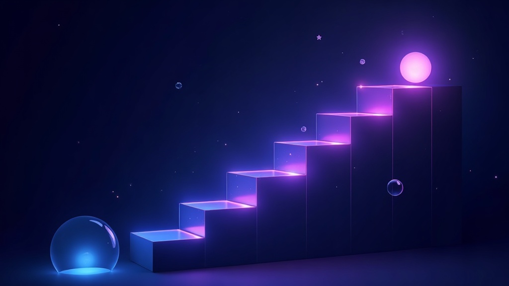 A path of glowing milestone dots rising like a staircase