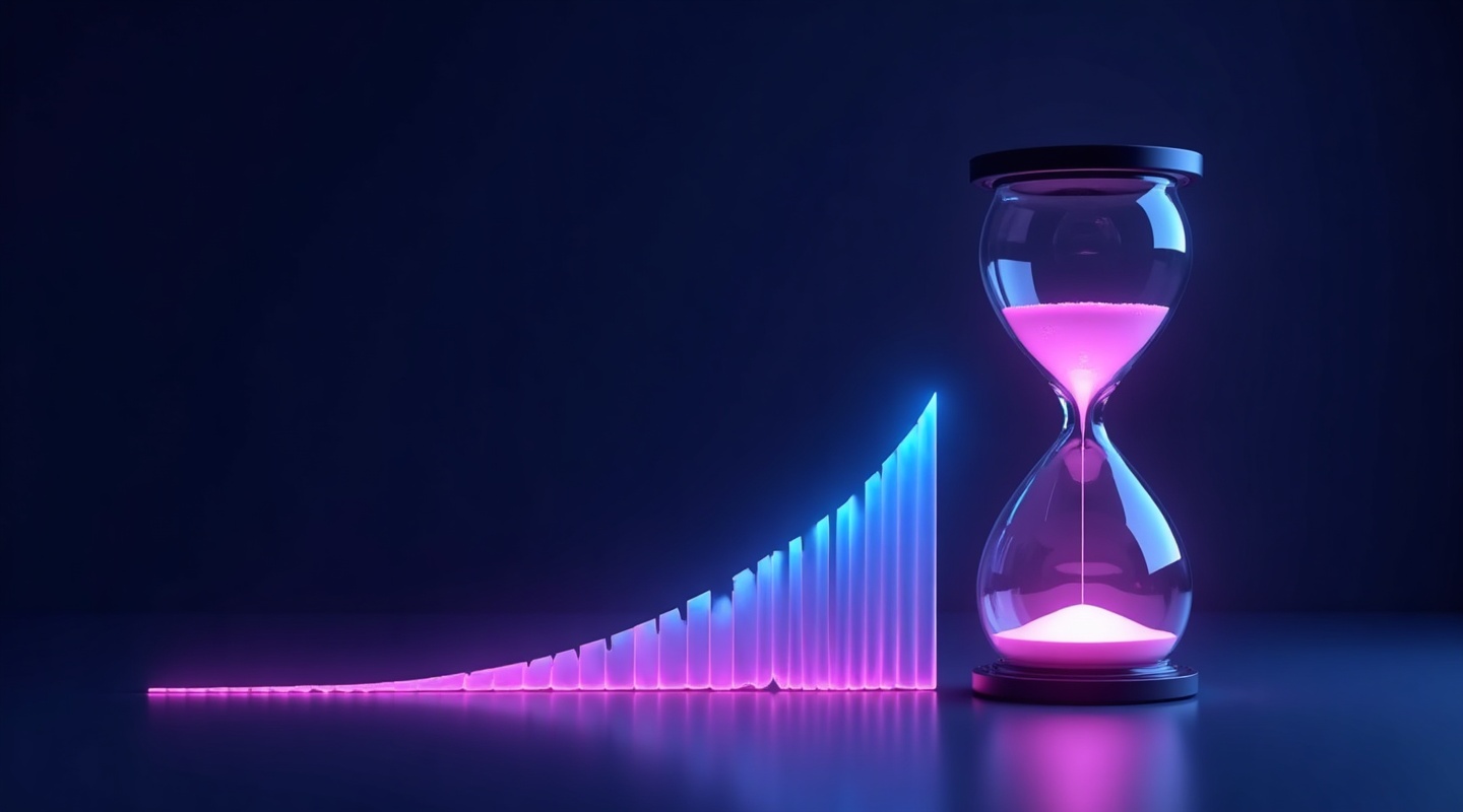A growth curve climbing across months with a clock, representing the SEO timeline