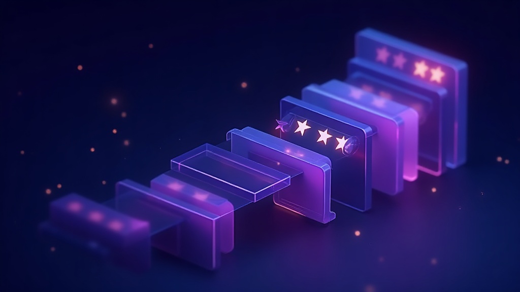 chain of star ratings flowing from phones into a listing card