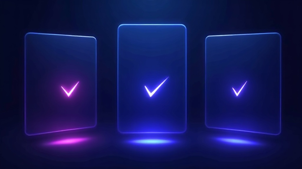 Gallery of photo cards with one optimised image glowing and marked with a tick