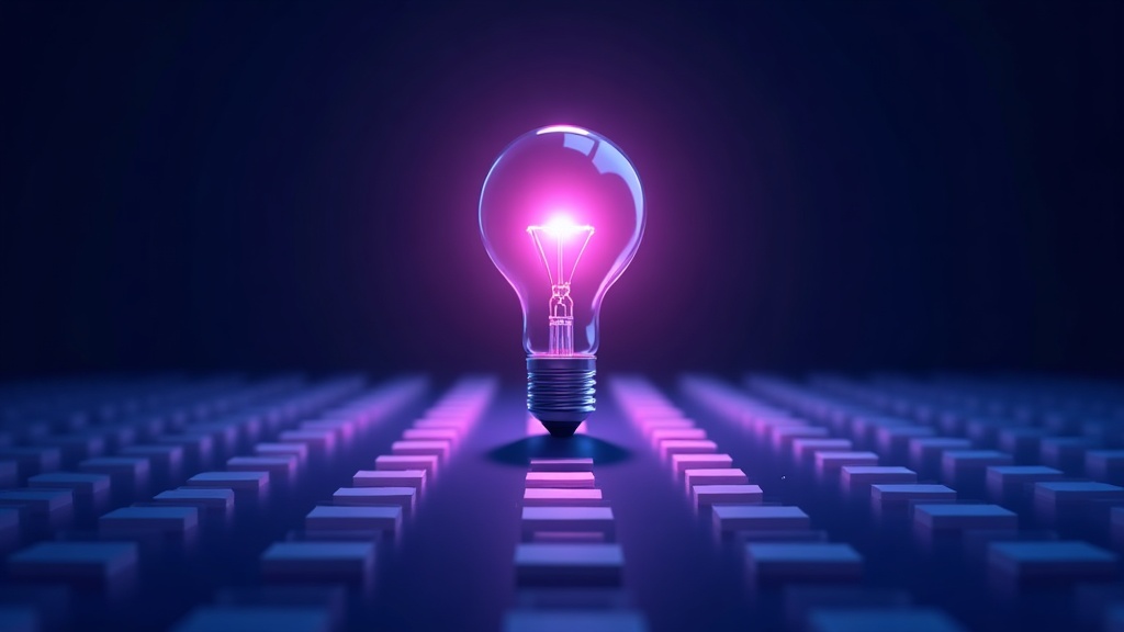 Lightbulb rising above a sea of identical documents