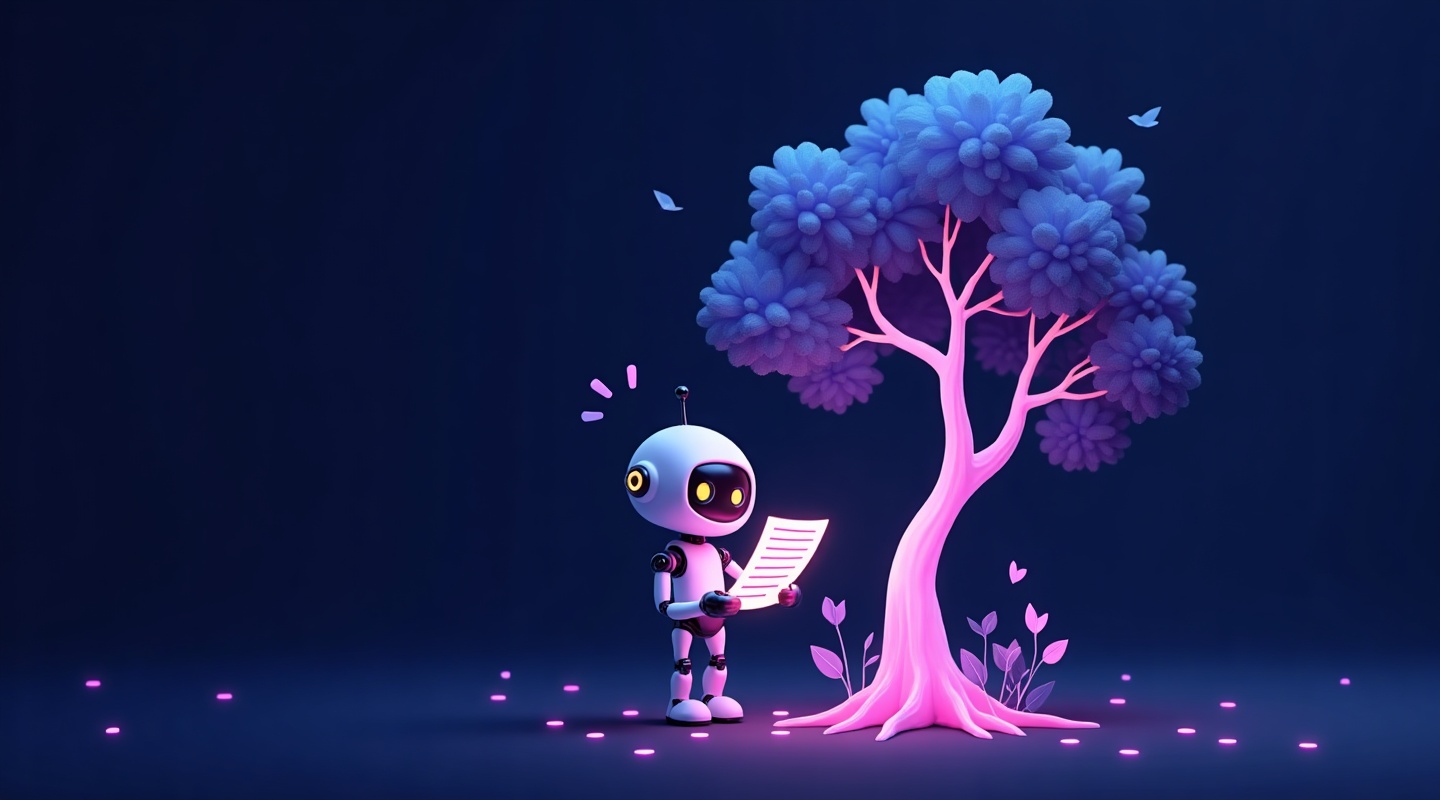 A robot reading a glowing text file at the root of a website