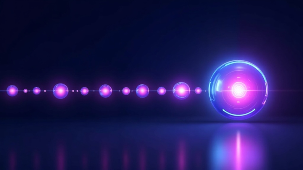 One large glowing orb beside a chain of many small orbs that together outweigh it, like head terms versus long tail keywords