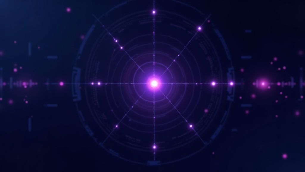 Radar screen tracking competitor dots around a central brand dot, mapping competitor keywords