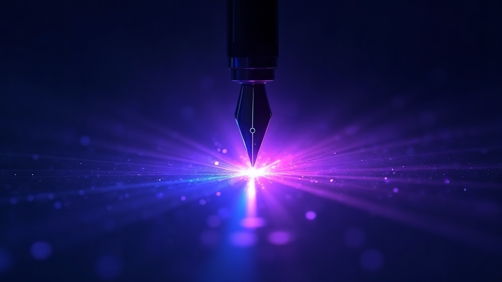 Typewriter keys emitting trails of light, symbolising SEO copywriting that ranks and reads