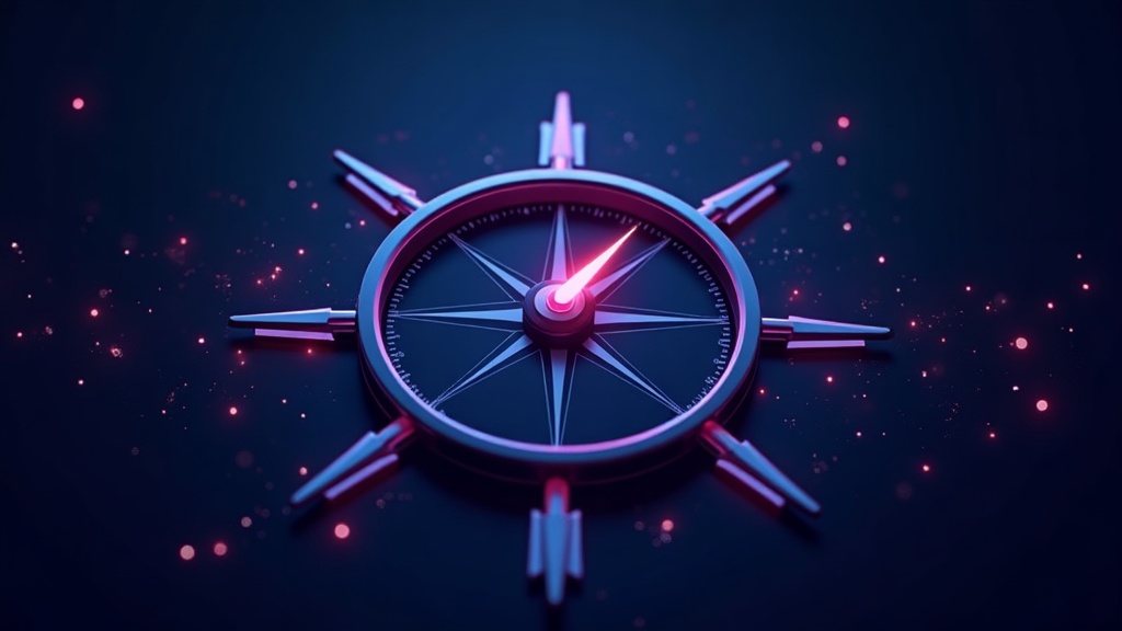 Compass glowing over a simple website outline, showing the direction for beginner SEO