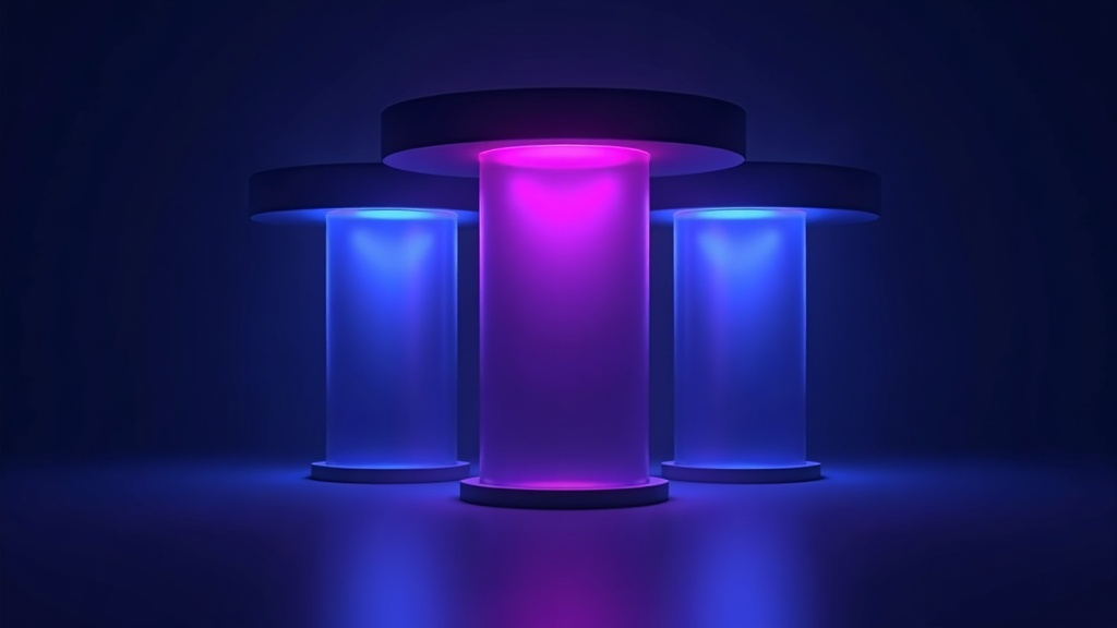 Three pillars of light supporting one website roof, representing the types of SEO working together