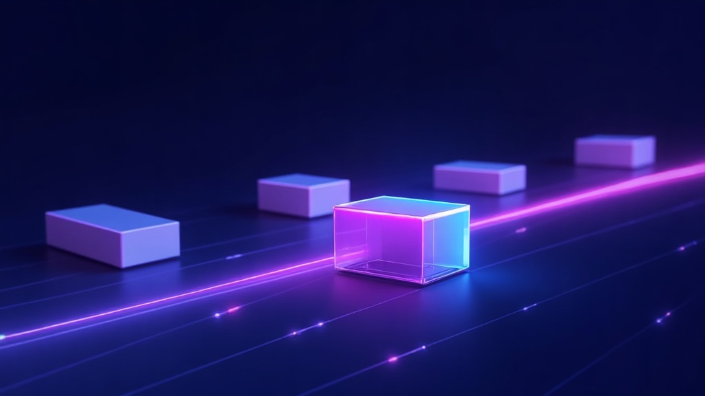 moving boxes of website blocks carried along a light path